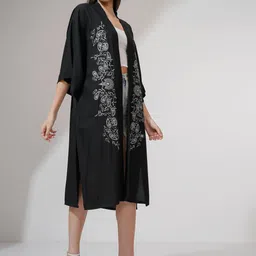 vishudh Women Longline 3/4th Sleeve Black Shrug image 4