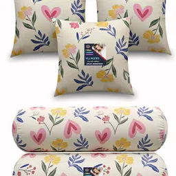 villagers Microfibre Bolster Pack of 5 Floral 3 Cushion and 2 Bolster-picture-10