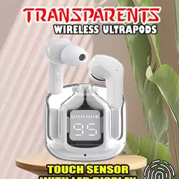 crecro Ultrapod Bluetooth Earbuds Headset Crystal Transparent Design,LED Display GR2 Smart Headphones-picture-14