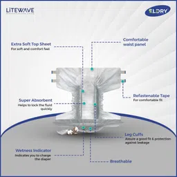 eldry Adult Diaper, Tape Style, Waist Size (50-68 inches | 127-172 cm),Pack of 1 Adult Diapers - XL image 3