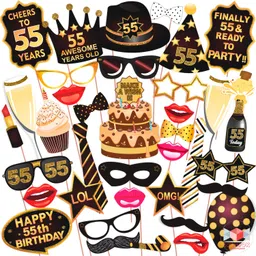wobbox 55th Birthday Photo Booth Party Props Brown & Golden , Birthday Party Decoration Photo Booth Board-picture-18