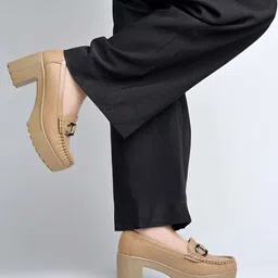 shoetopia High-Heel Platform Loafers|Chunky Block Heel Dress Shoes with Horsebit For Girls Loafers For Women image 2