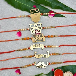 pride store Designer 6 Wooden Rakhi set for your loved once brother Mauli Thread Rakhi, Chawal Roli Pack Set-picture-12