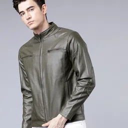 highlander Men Solid Leather Jacket image 4