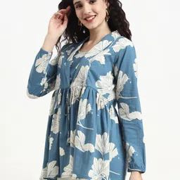 lime diva Women Floral Print Pure Cotton Flared Kurta image 3