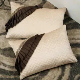 hosta homes Brown Velvet Geometric 12X18 Inches Cushion Covers (2Pcs)-picture-36
