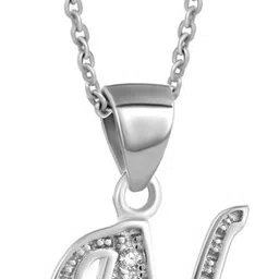 svan Silver Cursive N Initial Pendant with Link Chain | Gifts for Women & Girls Sterling Silver Zircon Silver Pendant image 5
