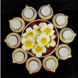 seglobal Batiya Brass Diya Set with Central Bowl Gold Plated Table Diya-picture-10