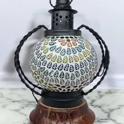 firmus Ceramic lantern Multicolour medium 28 cm leaf design Multicolor Ceramic Table Lantern image 1