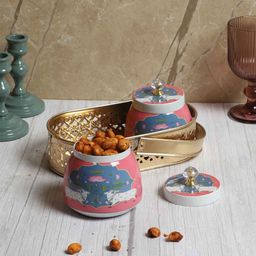 amaya decors White Cow Print Jars WIth basket Set of 2 image 1