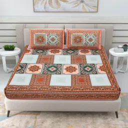 patricko Brown Traditional 144 TC Cotton Double Queen Bedsheet With 2 Pillow Covers-picture-12