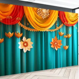 dhara collection Traditional Blue Backdrop | Polyester Taiwan | 8ft X 5ft image 3