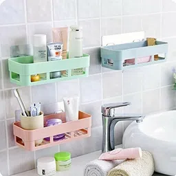 sochep Multipurpose Cosmetic Organizer Shampoo Bottle Holder Plastic Wall Shelf image 5