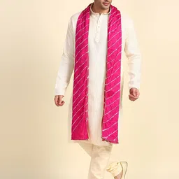 dupatta bazaar Chiffon Striped Pink Men Dupatta-picture-13