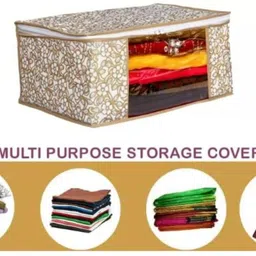 calado Beige Flower Saree Cover Material Non-Woven, Pack of 12 Polyester Collapsible Wardrobe image 1