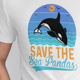 Seekbuylove Men Bio Finish Save The Sea Pandas Round Neck Pure Cotton T-shirt image 3