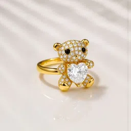 Rubans Voguish Stainless Steel 18k Gold-Plated Cubic Zirconia Studded Finger Ring image 1
