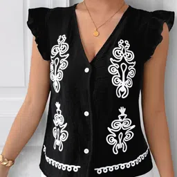 StyleCast Women Ethnic Motifs Printed Flutter Sleeve Top-picture-36