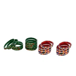 1ST TIME Set Of 16 Green Alloy Artificial Stones & Beads Antique Bangles-picture-23