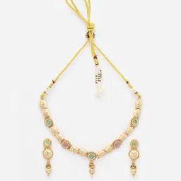 Sukkhi Gold-Plated American Diamond Studded & Beaded Choker Necklace & Earrings image 2