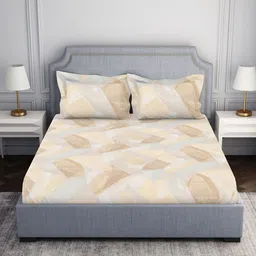 SPACES Beige & Cream-Coloured Geometric 130 TC Queen Bedsheet With 2 Pillow Covers-image-63
