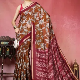 Meena Bazaar Floral Printed Saree with Blouse Piece image 5