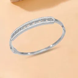 VAMA Silver-Plated Stainless Steel Artificial Stones Studded Bangle-Style Bracelet-picture-17