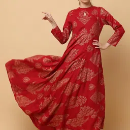 Angkor Women Maroon Viscose Rayon Kurtas-image-11