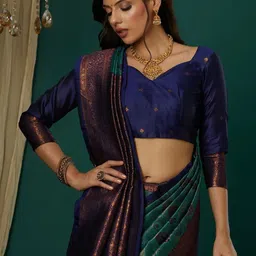 WOVENSTOCK Ethnic Motifs Woven Design Zari Kanjeevaram Saree image 3