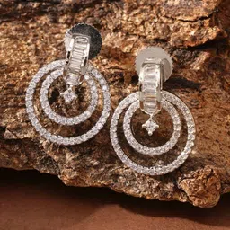ABDESIGNS Silver Plated American Diamond Classic Drop Earrings-picture-25