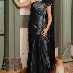 MIRCHI FASHION Black Solid Organza Ready to Wear Saree With Embellished Blouse Piece-image-14