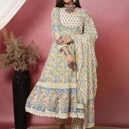Anouk Women Floral Printed Regular Pure Cotton Kurta with Trousers & With Dupatta-picture-12