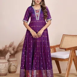 Tasarika Printed V-Neck Short Sleeves Maxi Ethnic Dress-picture-27