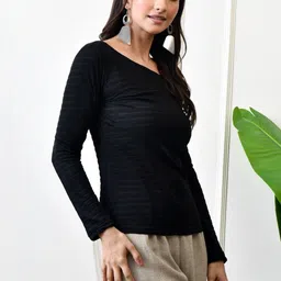 IUGA Women Textured Self Design Cut Out Top image 5