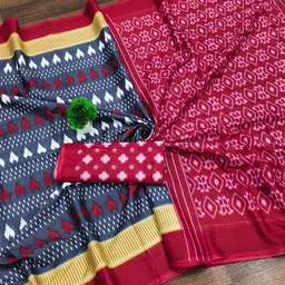 NIKATT Ethnic Motifs Printed Pure Cotton Block Print Saree With Unstitched Blouse Piece image 2