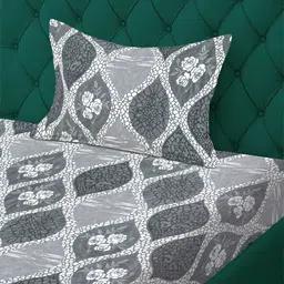 KLOTTHE Grey Geometric Printed 300 TC Single Bedsheet With Pillow Covers image 4