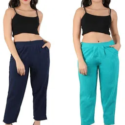 SVKETAIL Pack Of 2 Cotton Solid Women Trouser With 2 Pocket image 3