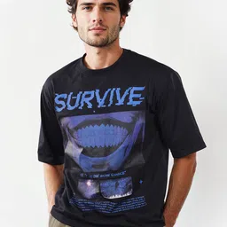 Celio Men Black Glow in the Dark Solo Levelling Oversized T-shirt image 1