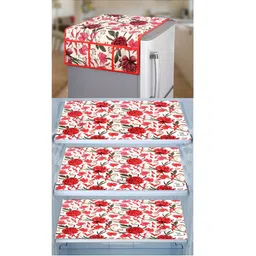 E-Retailer 4-Pcs Red & Off White Printed Refrigerator Covers-image-44