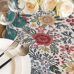 PRAKARTIK White & Green Floral Printed Pure Cotton Durable Table Runner image 2