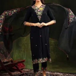 KALINI Women Ethnic Motifs Embroidered Regular Thread Work Kurta with Trousers & With Dupatta-picture-36