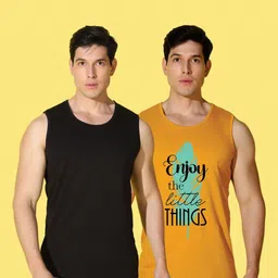 WOOSTRO Men Pack of 2 Typography Printed Round Neck Cotton Slim Fit Sports T-shirts image 4