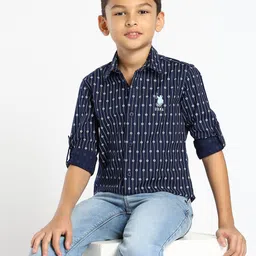 U.S. Polo Assn. Kids Boys Vertical Striped Spread Collar Casual Shirt-image-66