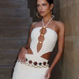 LULU & SKY Schiffli Halter Neck Cut-Out Bodycon Mini Dress image 3