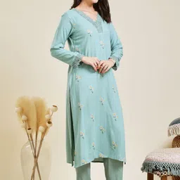 MOKOSH Women Embroidered Regular Thread Work Kurta with Trousers image 5