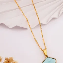 SZN Set Of 2 Gold-Plated Artificial Stones Studded Star Shaped Pendants With Chains image 3