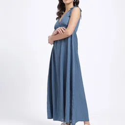 glitchez Self Striped V-Neck Maxi Dress With lace Tie-Up image 2