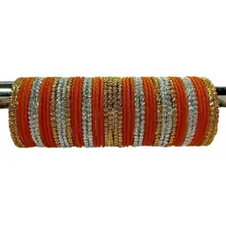 Instyle Forever Set Of 10 Orange Glass Artificial Stones & Beads Bangle image 3