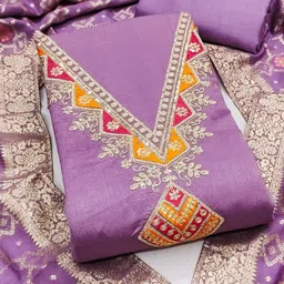 BlissFlair Floral Embroidered Thread Work Unstitched Dress Material-image-51