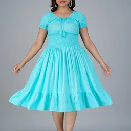 Pollux Craft Women Puff Sleeve Fit & Flare Midi Dress-picture-33